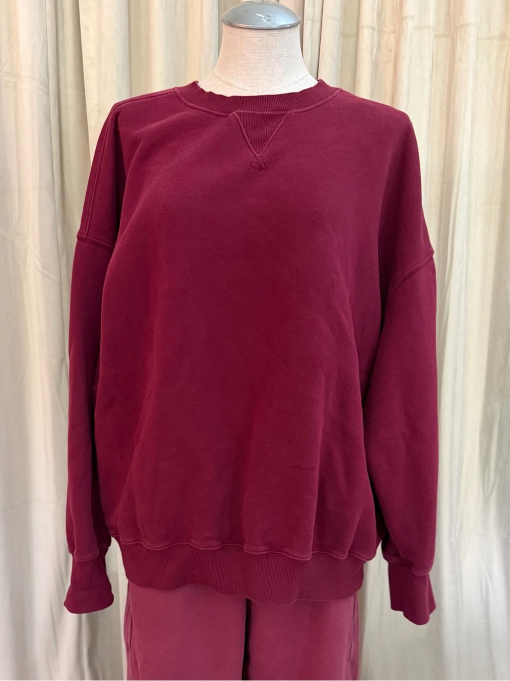 aerie XL Oversized Crewneck Sweatshirt - Burgundy red wine